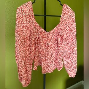 New Look Orange Floral Puff-Sleeve Top size 4 AKA Small